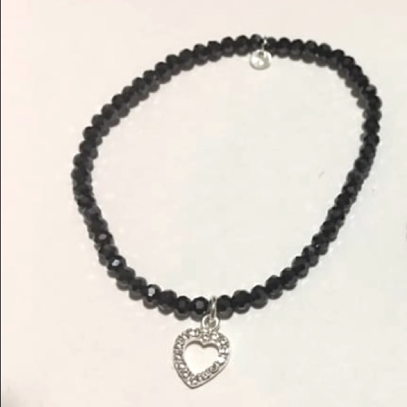Black stone & cubic zirconia 925 silver bracelet - Picture 1 of 1